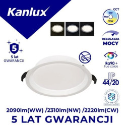 Oprawa downlight LED TIBERI CCT 15-21W-W max 2310lm ciepła/neutralna 3000-4000K IP44/20 Ø18,5 Ra90 5 lat gwar. biały 26381