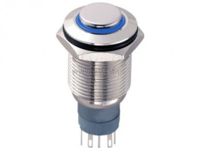 Przycisk chwilowy 16mm wyst. LED niebieski 12V