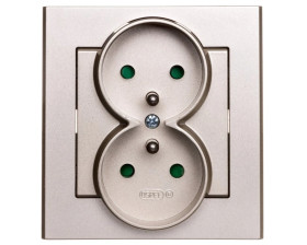 SONATA Gniazdo podwójne z/u z przesłonami szampański złoty GP-2RZP/39