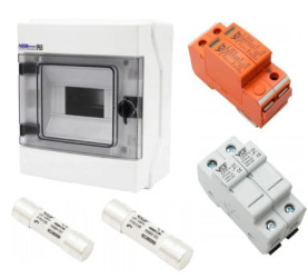 Rozdzielnica hermetyczna PV zestaw fotowoltaiczny 1 string 2P DC 1000V VCX ogranicznik przepięc + wkładki 10x38 15A 1000V DC PV