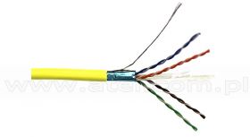 Kabel skrętka FTP (F/UTP), kat6, wewnętrzny, żółty, LSOH/LSZH, 4x2x26 AWG, 305m, linka