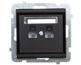 SONATA Gniazdo telefoniczne podwójne RJ11 równoległe czarny metalik GPT-2RR/m/33