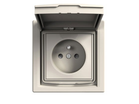 ASFORA Gniazdo pojedyncze z uziemieniem z przesłonami z klapką IP44 krem z ramką EPH2800323 SCHNEIDER ELECTRIC