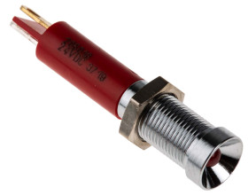 Lampka kontrolna do montażu panelowego 24V dc, czerwona 6mm LED Chrom Końcówka lutownicza RS PRO