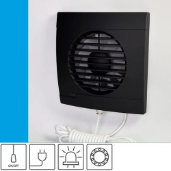 Wentylator domowy Vulkan RK100 Onyx przewód z wtyczką, łożysko kulkowe, kontrolka LED, fi 100 mm, kolor czarny