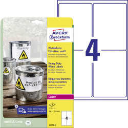 Avery-Zweckform L4774-8 Label film 99.1x139mm White Polyester Permanent
