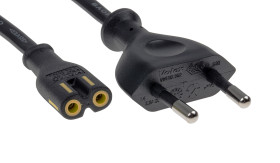 Przewód zasilania złącze A: IEC C7 złącze B: EuroPlug typu C 1.8m 2,5 A 250 V 2 x 0,75 mm² Czarny