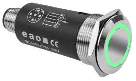 Przycisk podświetlany 82 Chwilowy SPDT Podświetlenie średnica wycięcia 22 mm Panel EAO Zielony 35 V 35 V, IP65, IP67