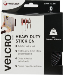 Velcro tape, 50 mm, with adhesive and fleece part, black, 2.5 m, VEL-EC60245