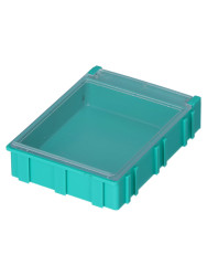 Skrzynka z przegródkami l. przedziałów: 1 szerokość: 63mm wysokość: 21mm głębokość: 85.3mm Zielony, Przezroczysty