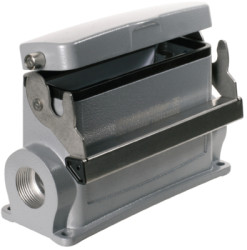 Surface mount housing, size D64, die-cast aluminum, M25, angled, longitudinal bow locking, IP65, 1904430000