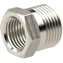 Reducer piece, L 19.5 mm, 25 bar, brass, nickel-plated, for pipe systems, 111343