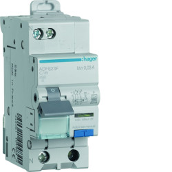 Wyłącznik różnicowoprądowy z członem nadprądowym RCBO, Typ F, 1P+N, 16A, 30mA, Hager, ADF