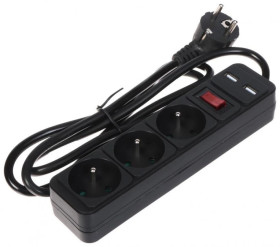 Przedłużacz 3-gniazda + 2xUSB PR-1.5M-3G-SW/USB/B 1.3m czarny