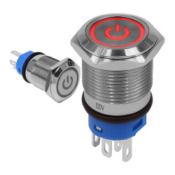 Włącznik Przycisk Monostabilny Wandaloodporny LED Czerwony 16mm 220V