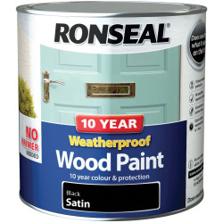Ronseal 38794 10 Year Weatherproof Wood Paint Black Satin 2.5 litre