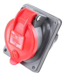 Red 3P+E panel/surface mount socket,16A