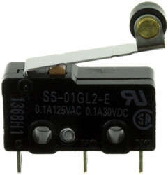 Subminiature snap-action switch, On-On, solder connection, roller lever, 0.49 N, 0.1 A/125 VAC, 30 VDC, IP40, SS-01GL2