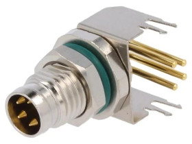 Złącze M8 męski 4-PIN kątowe 90 gniazdo 4A IP68 30V metal M8S-04PMMR-SF8001