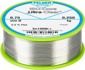 Cyna lutownicza bezołowiowa Felder ISO-Core "Ultra-Clear" Sn100Ni+ szpula Sn99,25Cu0,7Ni0,05 0.250 kg 0.75 mm