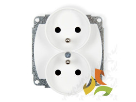 TREND Gniazdo podwójne z uziemieniem do ramki poziomej (przesłony torów prądowych) biały GPR-2zp KARLIK