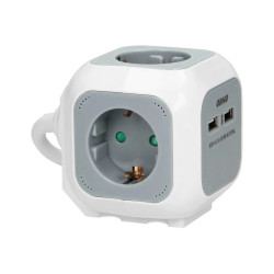 Przedłużacz 4 krotny 2P+Z (Schuko), ładowarka 2xUSB, 1,4m H05VV-F 3x1,5mm2, szaro-biały,OR-AE-13144(GS)