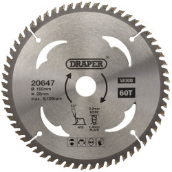 Draper 20647 TCT Circular Saw Blade for Wood, 165 x 20mm, 60T