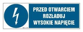 ZNAK - HF006 Przed otwarciem rozładuj wysokie napięcie - arkusz 8 naklejek - arkusz 8 naklejek 10 x 3,3 cm FN - Folia samoprzyle
