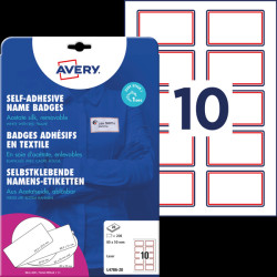 L4786-20 Name badges, acetate silk, 80 x 50 mm, 200 pieces, red border