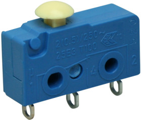 Subminiature snap-action switch, On-On, solder connection, pin plunger, 1.5 N, 6 (2) A/250 VAC, IP40, 1050.0202