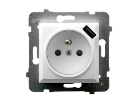 ARIA Gniazdo pojedyncze z uziemieniem z przesłonami torów prądowych z ładowarką USB biały GP-1UZPUSB/m/00 OSPEL