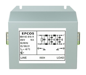 Filtr EMC 8A 1-fazowy 42mΩ 250 V AC/DC 60Hz EPCOS, montaż śrubowy