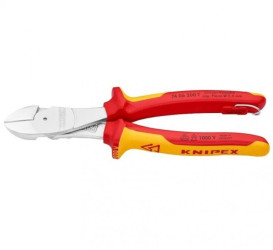 Szczypce boczne tnące ze zwiększonym przełożeniem 200mm z zaczepem chromowane izolowane VDE 1kV dla elektryka KNIPEX 74 06 200 T
