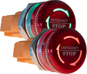 Emergency stop, rotary release, mounting Ø  22 mm, illuminated, red/green, 24 V, 1 Form A (N/O) + 1 Form B (N/C), BUTTON22NA-01