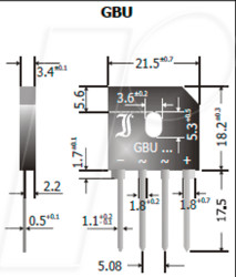 GBU4G Single-phase bridge rectifier, 400 Vrrm, 4 A, SIL