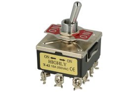 Przełącznik; dźwigniowy; T-42BS; 2*4; ON-ON; 4 tory; 2 pozycje; bistabilny; na panel; śrubowe; 15A; 250V AC; czarny; 29mm; Highl
