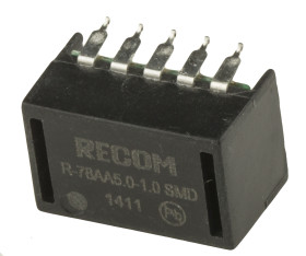 Regulator przełączający, Uwe 6.5 → 18V dc, Uwy 5V dc, Iwy 1A, Recom, R-78AA-1.0