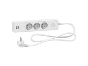 Prz. 3-gn. z łącz. 2xUSB, 1,5m biały