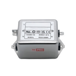 Filtr sieciowy 3A 1-fazowy 470kΩ 115/250 V AC 50 → 60Hz 2 x 6,5 mH RS PRO Montaż w obudowie