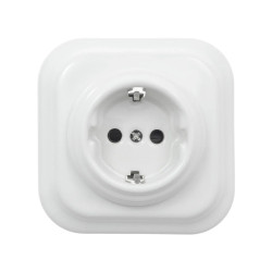 Gniazdo elektryczne Schuko ceramiczne kwadratowe z ramką, montaż podtynkowy, kolor biały Ceramic Loft