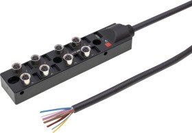 Rozdzielacz, 23x144x31mm, 10-30V DC, 8x M8 3-pin, stały rozdzielacz kabla / podłączony kabel magistrali, IP67 VK001108