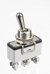 Toggle switch, metal, 1 pole, groping/latching, (On)-Off-(On), 10 A/400 VAC, nickel-plated/silver-plated, 637H/2-5