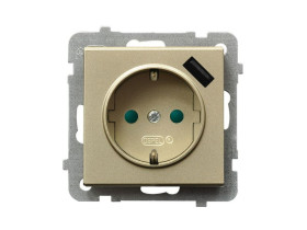 SONATA Gniazdo pojedyncze z uziemieniem schuko z przesłonami torów prądowych z ładowarką USB szampański złoty GP-1RSPUSB/m/39 OS