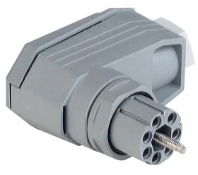 N6R FF R K obudowa gniazda kablowego 6+PE, kątowa z śrubą radełkową M3x60mm, + styki RBC 162/1 w komplecie), Hirschmann, 9333011