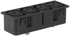 Panel socket 4-fold F, 3 pole, snap-in, solder/plug-in connection, black, 4752.6000