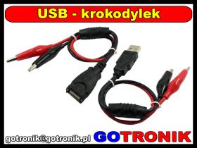 Zestaw przewodów gniazdo/wtyk USB na krokodylki 3A
