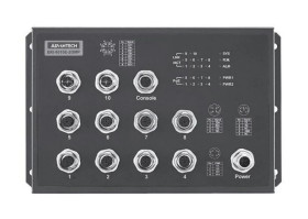 Zarządzalny switch z normą kolejową EN50155 - 2 porty Gigabit, 8 portów Fast Ethernet z PoE/PoE+ złącze M12 EKI-9510E-2GMPL-AE