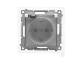 SIMON 55 Gniazdo pojedyncze z uziemieniem SCHUKO z przesłonami szybkozłącza IP44 klapka transparentna biały mat TGSZ1BCZ.01/111A