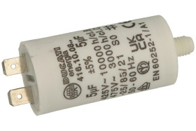 Kondensator; polipropylenowy; silnikowy (rozruchowy); 416100827; 5uF; 425V AC; fi 28x55mm; konektory 6,3mm; śruba bez nakrętki;
