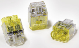 Cable connector, 2 pole, 0.5-2.5 mm², yellow/transparent, cable connection, 24 A, 148-90036